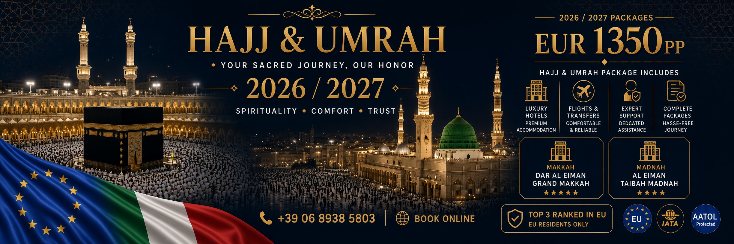 Umrah page site 2026-2027 with EU and Italy flag